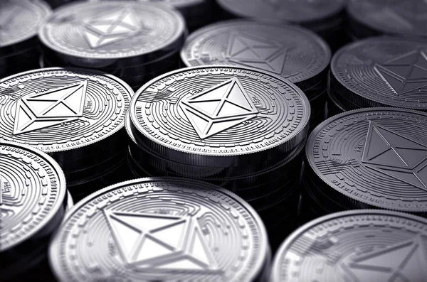 Ethereum Κέρματα Eth Θολές Closeup Νέα Κρυπτονόμισμα Και Σύγχρονη Τραπεζική — Φωτογραφία Αρχείου