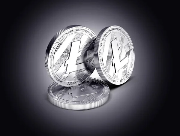 Litecoin 물리적 부드럽게 어두운 배경에 됩니다 렌더링입니다 새로운 — 스톡 사진