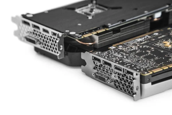 İki Video Grafik kartları ile güçlü Gpu üzerinde beyaz bac izole.