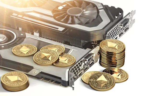 Ethereum Mining Using Powerful Video Cards Mine Earn Cryptocurrencies Concept — Stock Photo, Image