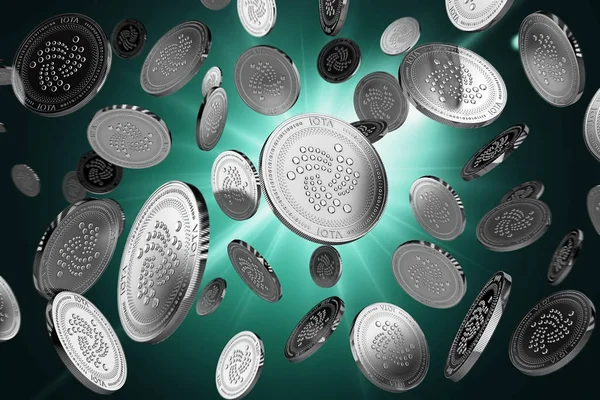 Monedas Iota Dispersas Sobre Fondo Iluminado Concepto Éxito Crecimiento Perfecto — Foto de Stock