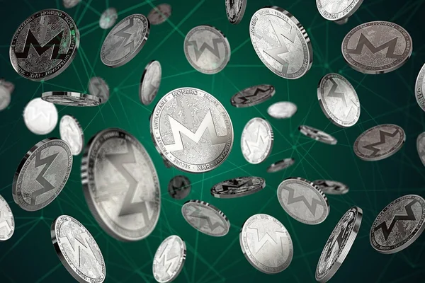 Pièces Monnaie Monero Parmi Les Nœuds Blockchain Concept Réussite Croissance — Photo