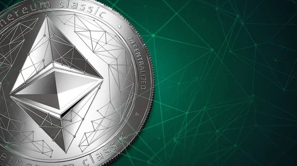 Gümüş Ethereum klasik (vb) ve burada senin metin ya da grafik yer kopya alanı sağdaki makro çekim. Yazdırma için mükemmel. 3D render