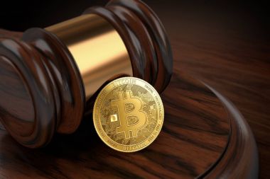 Mahkemede Bitcoin. Yasal sorunları cryptocurrency kavramının. 3D render