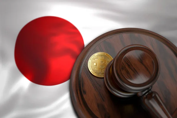 Bitcoin Und Richtergabel Auf Der Flagge Japans Bitcoin Rechtliche Situation — Stockfoto