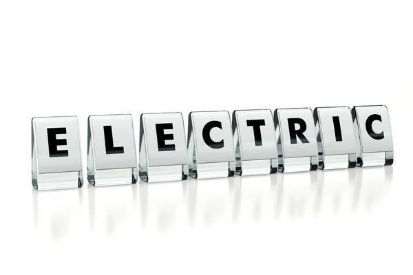 ELECTRIC word written on glossy blocks isolated on white background. Electric engines becomes more popular with every year - concept. Illustration for articles, blogs or magazines. 3D rendering Stock Image