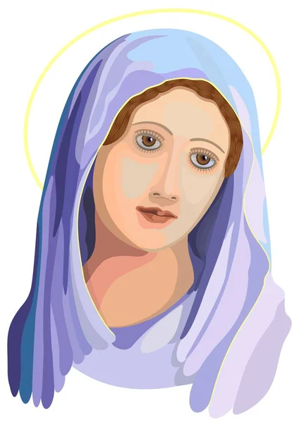 Virgen María Velo Azul Claro Boceto Una Cabeza — Vector de stock