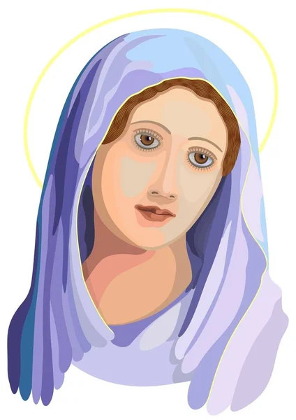 Діви Марії Світло Синє Завісу Ескіз Голови Ліцензійні Стокові Ілюстрації