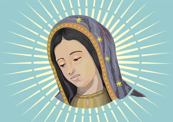 Nuestra Señora Guadalupe Retrato Virgen María Cabeza Rodeada Rayos Luz — Vector de stock