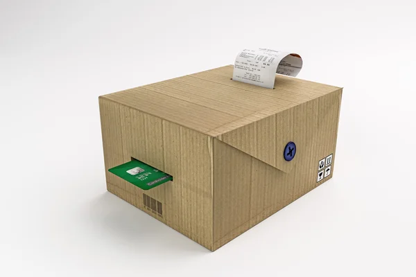 Illustrazione 3d di un registratore di cassa in cartone isolato su sfondo bianco — Foto Stock