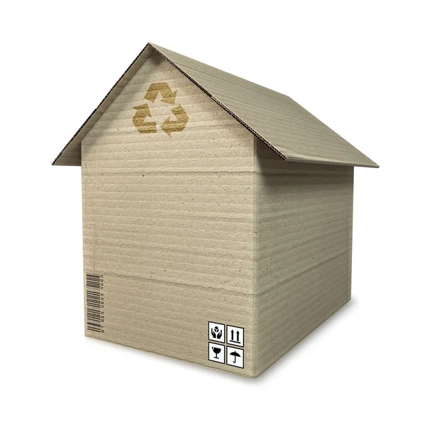 3d illustration of a cardboard house isolated on white background — Stock Photo, Image