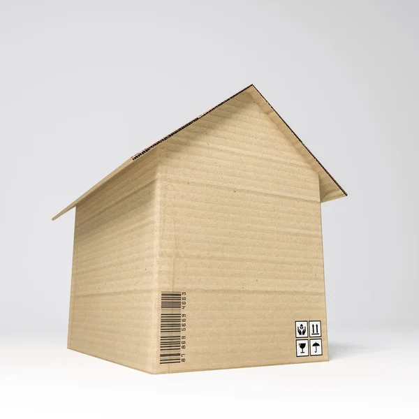 3d illustration of a cardboard house isolated on white background — Stock Photo, Image