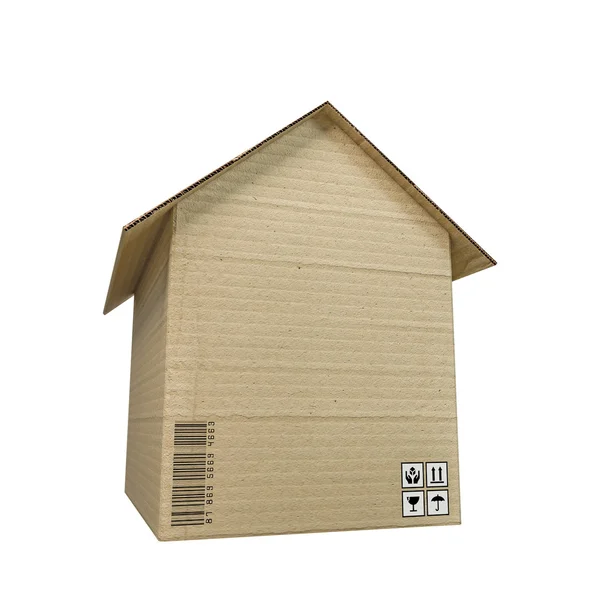 Illustration 3D d'une maison en carton isolée sur fond blanc — Photo