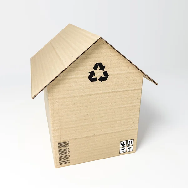 Ilustración 3d de una casa de cartón aislada sobre fondo blanco — Foto de Stock