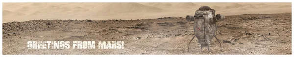 Ilustración 3D de una cápsula espacial en tierra marciana —  Fotos de Stock
