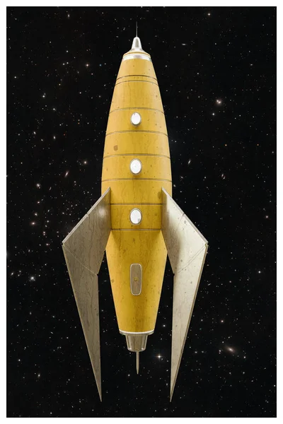 3d illustration of a space rocket in an old postcard — Stock Photo, Image