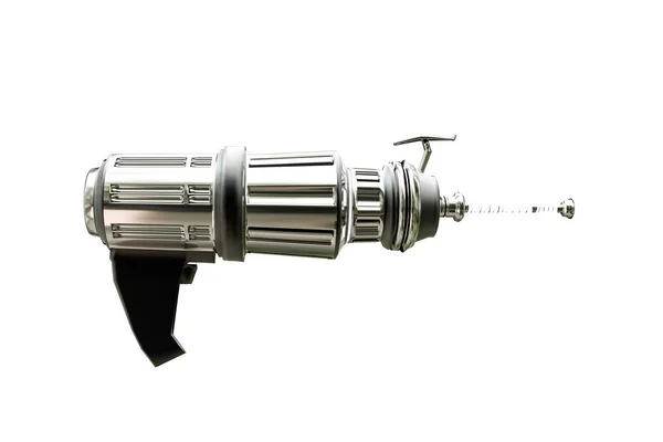 흰색 배경에 고립 된 복고풍 금속 공간 총의 3d 그림 — 스톡 사진