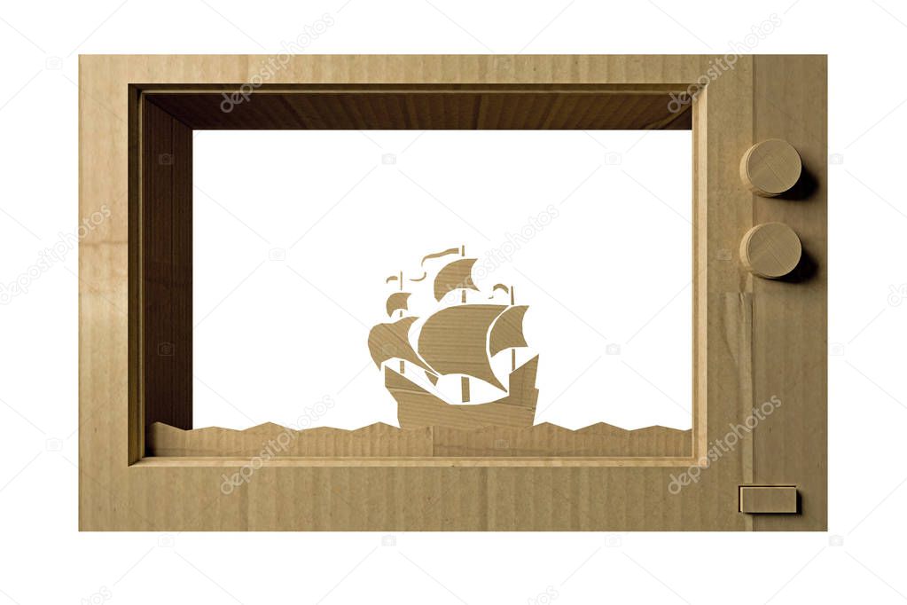 3d illustration of a cardboard tv isolated on white background