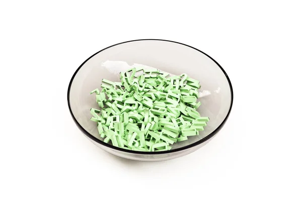 3d illustration of a bowl full of green letters — Stock Photo, Image