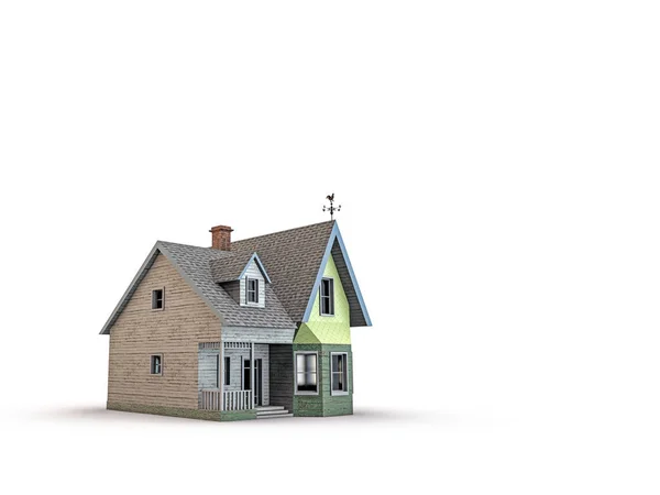 Ilustración 3d de una casa de madera americana aislada sobre fondo blanco — Foto de Stock