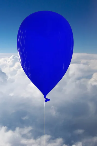 3D illustration av en blå ballong upp i himlen — Stockfoto