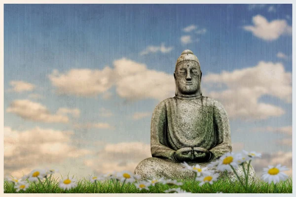 3D-Illustration einer Budda-Statue auf einer schönen Wiese — Stockfoto