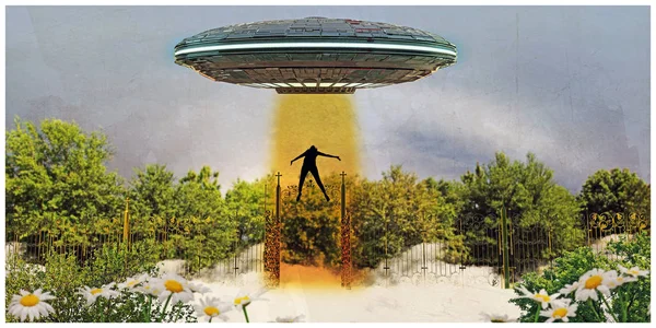 3d ilustración de abducción alienígena en el cielo —  Fotos de Stock