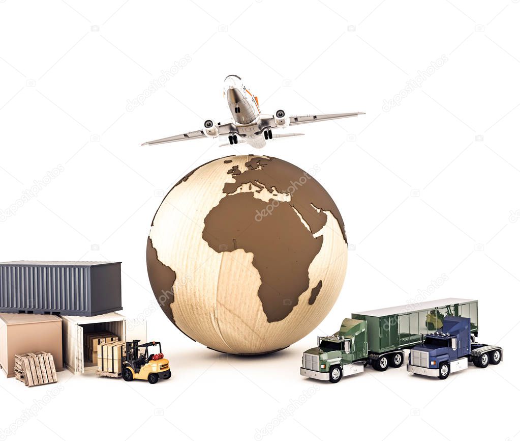 3d illustration of the world delivery system isolated on white background 