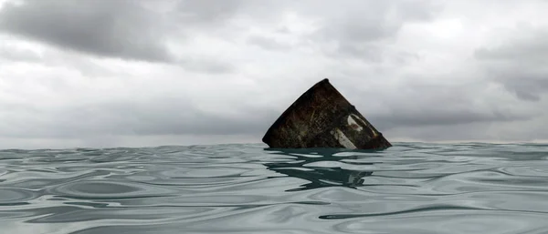 Illustrazione 3d di una canna arrugginita che galleggia in mare — Foto Stock