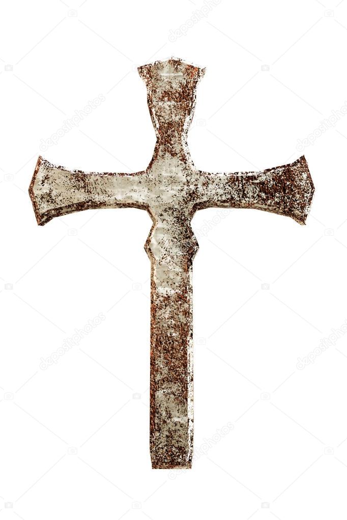 3d illustration of a rusty cross isolated on white background