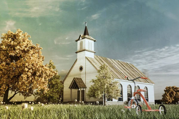 木製の植民地教会の 3 d イラストレーション — ストック写真