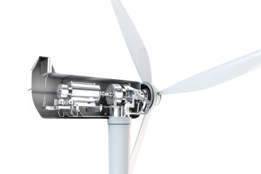 Beyaz arka plan üzerinde izole bir güç türbin 3D çizimi 