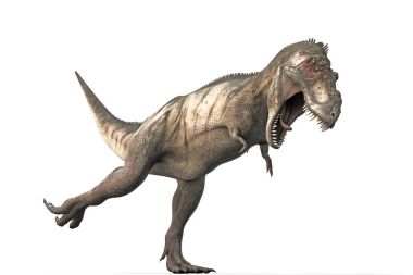 Beyaz arka plan üzerinde izole bir Tyrannosaurus rex 3D çizimi 