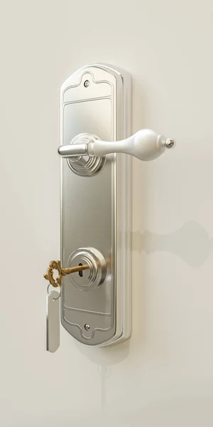 ドアの鍵をドアの取っ手の 3 d イラストレーション — ストック写真