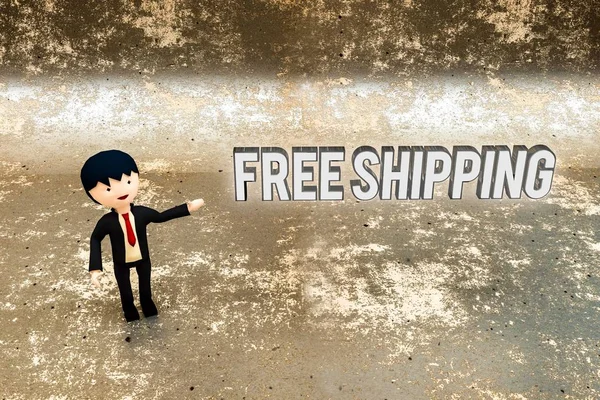 3d illustration of a seller that shows a free shipping sign — Stock Photo, Image