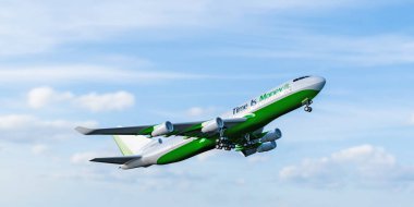 bir uçağın havalandığını 3D çizim 