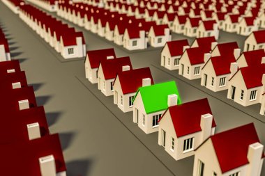 bir ev yeşil çatı ile 3D çizimi 