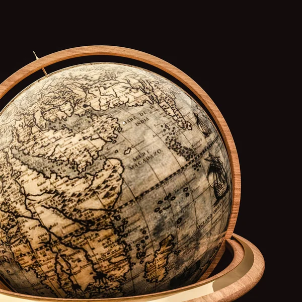 旧的木制地球仪三维图 — 图库照片