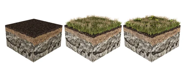 Illustration 3D de tranches de sol isolées sur fond blanc — Photo