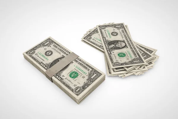 3D ilustracja stosu Dolar na białym tle — Zdjęcie stockowe