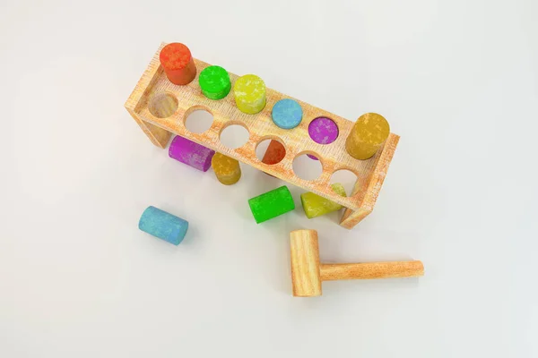 Illustrazione 3d di un martello giocattolo in legno isolato su sfondo bianco — Foto Stock