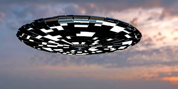 3D иллюстрация инопланетного космического корабля в небе — стоковое фото