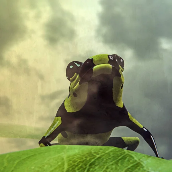 Ilustración 3d de una rana sobre una hoja verde — Foto de Stock