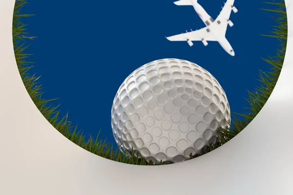Ilustração 3d de uma bola de golfe que se aproxima buraco — Fotografia de Stock