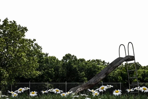 3D-Illustration einer rostigen Spielplatz-Rutsche — Stockfoto