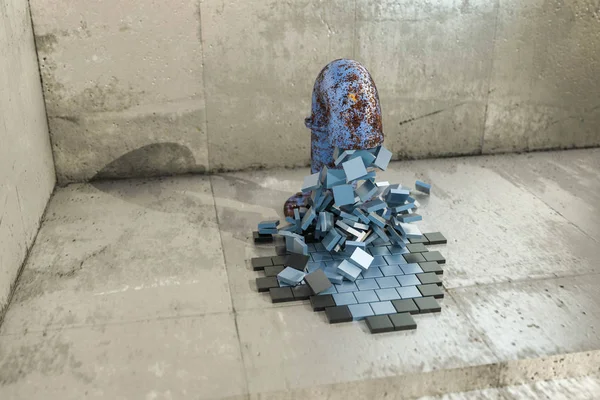 さびたパイプから出てくるピクセル水の 3 d イラストレーション — ストック写真