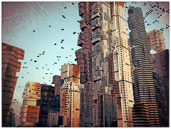 future city in old grunge photo