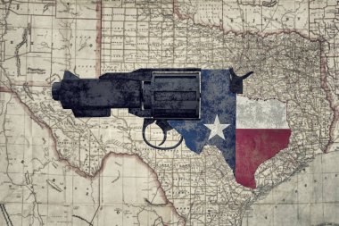 Texas Demiryolu harita üzerinde paslı silah 3D çizimi