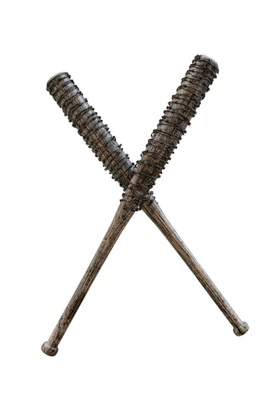 Illustrazione 3d di una mazza da baseball con filo spinato — Foto Stock