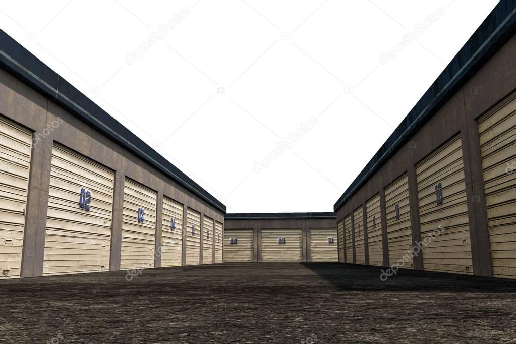 3d illustration of self storage units isolated on white background